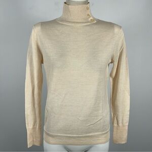 Banana Republic Merino Wool Button Neck Turtleneck Sweater Beige Cream M